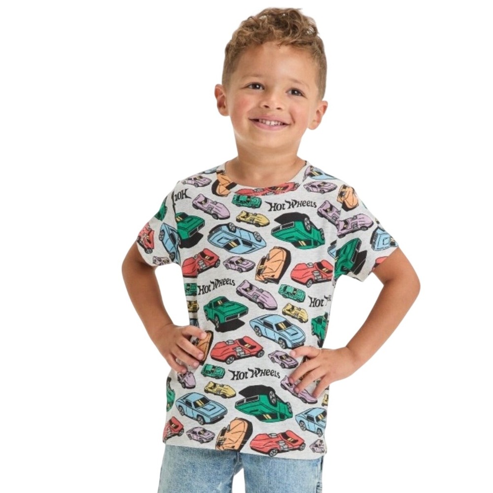 Hot Wheels Boys Oatmeal Heather All Over Car Print Graphic T-Shirt 12M 2TMLS0694